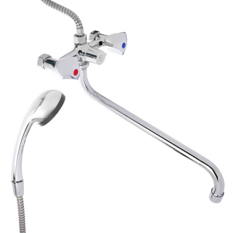 СоюзКран Смеситель для ванны с душем, круглый излив 40см, кер. кран-буксы 1/2, хром, цинк, SK08-S240