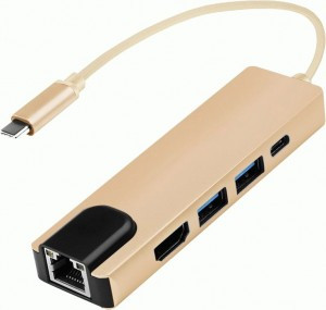USB разветв-ль/хаб Атом Type-Cшт. 3.1 - 2xUSBгн 3.0+HDMIгн.+USB Type-C гн+RJ45/8p8c,15см,золот,31008