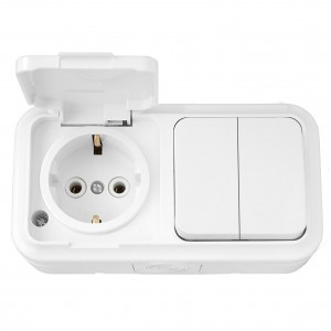 Bylectrica ПРАЛЕСКА АКВА блок (роз. 16А + 2 кл. выкл. 10А) ОУ бел. (земля, крышка, IP54) 2В-РЦ-659