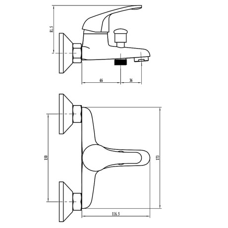 СоюзКран Смеситель для ванны с душем, короткий излив, керам. картридж 35мм, хром, цинк, SK07-M102