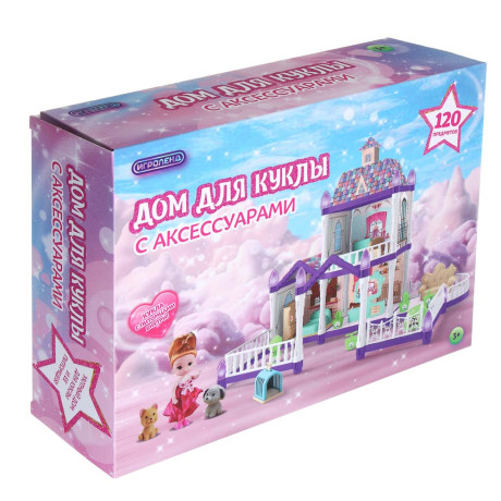 ИГРОЛЕНД Дом для куклы с акс. питомцами и куклой, ABS, PP, полиэстер, 30х8х23 см