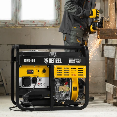 Генератор дизельный DES-55, 5,5 кВт, 230 В, 11 л, ручной стартер Denzel