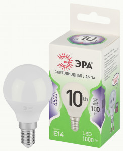 ЭРА GREEN LINE лампа св/д шар P45 E14 10W(1000lm) 6500K 6K P45-10W-865-E14 46x105 67033