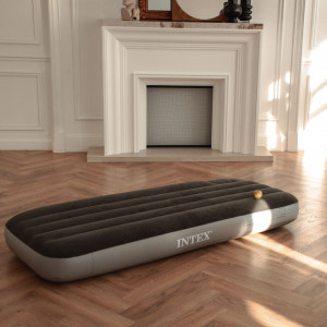 INTEX Кровать надувная DOWNY BED, (fiber-tech), встроенный ножной насос, 76x191x25см, ПВХ, 64760