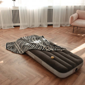 INTEX Кровать надувная DOWNY BED, (fiber-tech), встроенный ножной насос, 76x191x25см, ПВХ, 64760