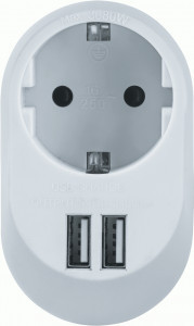 Navigator разветвитель 1 роз. 16А + 2USB 5V 3,4A (роз.блок,адаптер/зарядка) NAD-USB01-1E-C-WH 61454