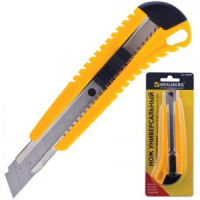 Нож канц. BRAUBERG 18мм, автофиксатор, цв.корп. ассорти, +2лезвия, блистер, 230918