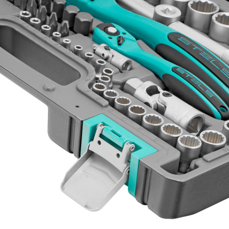 Набор инструментов 1/2", 1/4", CrV, 12 гранные головки, пластиковый кейс, 109 предмета Stels