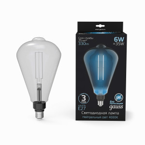 Gauss Filament ST164 6W(330lm) 4000K 4K E27 gray straight филамент (нитевидная) 157802205