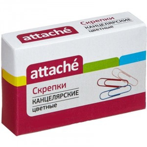 Скрепки 28 мм 100 шт./уп. Attache цветные, полимерное покрытие, карт.кор 865787
