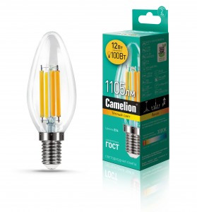 Camelion Свеча E14 12W(1105lm) 3000K 2K филамент 96x35 LED12-C35-FL/830/E14 (10!)