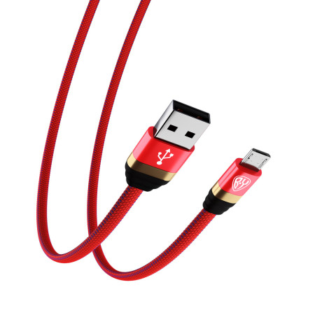 BY Кабель для зарядки Элегант Micro USB, 1м, 3А, быстрая зарядка QC3.0, тканевая оплётка, красный