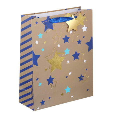 Пакет подарочный тм LADECOR, вскч бум., с фольгированным слоем, L 26x32x10 см, 2 цвета, звезды