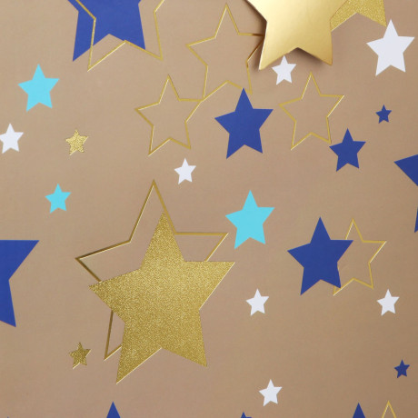 Пакет подарочный тм LADECOR, вскч бум., с фольгированным слоем, L 26x32x10 см, 2 цвета, звезды