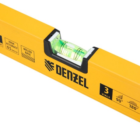 Уровень алюминиевый, магнит, фрезерованный, 3 глазка (1 зеркал.) 0,5 мм/м, 600 мм Denzel