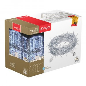 VEGAS Гирлянда-занавес ул. (без блока питания) 24V, 192LED холодный,  1*4м/6нит., IP44 соед., пр
