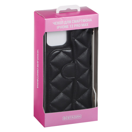 ВСЁГАЗИН Чехол для смартфона Дизайн, iP - 12 pro max, черный, фэшн, цепочка c черной кожей и кулоном