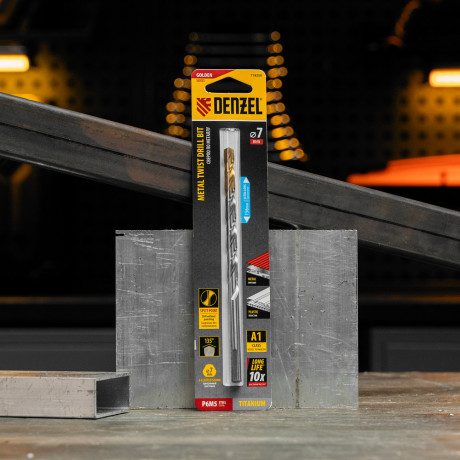 Сверло спиральное по металлу 7,0 х 156 мм, Р6М5, Golden Tip, удлиненное Denzel