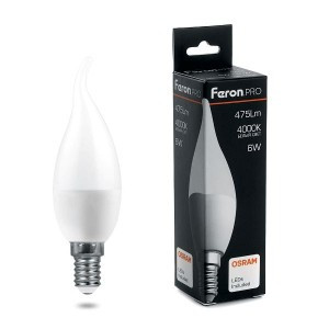 Feron.PRO свеча на ветру C37 E14 6W(475lm) 4000K 4K матовый 124x37 OSRAM LED LB-1306 38048