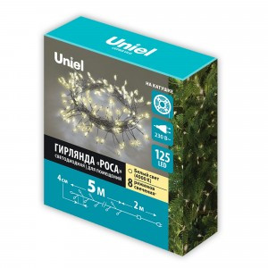 Гирлянда-нить св/д "Роса" 5м 125LED тепл белый, провод прозрач ULD-S0500-125/DTA IP20 Uniel