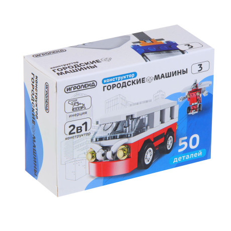 ИГРОЛЕНД Город Конструктор Гонки Городские Машины, инерция, 45-51 дет, коллекция, 10х7х4 см., 4 диз.