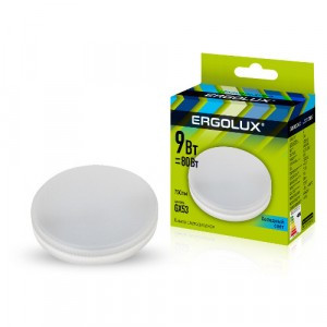 Ergolux GX53 св/д 9W(750lm) 6500К 6K матовая 74х22 пластик/алюм. LED-GX53-9W-GX53-6K