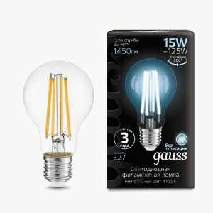 Gauss Filament лампа Шар 15W (1400lm) 4100К A60 Е27 филамент(нитевидная)  102902215