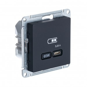 Systeme Electric AtlasDesign мех роз СУ 1 мест 2хUSB карбон C 45Вт l=1-3,25А U=5В выс зарядATN001027