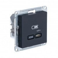 Systeme Electric AtlasDesign мех роз СУ 1 мест 2хUSB карбон C 45Вт l=1-3,25А U=5В выс зарядATN001027