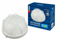 Uniel банник св-к влагозащит. IP54 100W E27 круг с решеткой белый, алюм/стекло UWL-R02 100W/E27 IP54