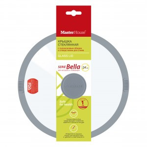 Крышка d=24см, Bella стекло, обод/ручка силикон, 2 отверстия д/слива, паровыпуск 75547 Master House