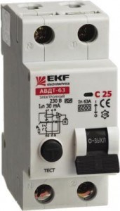 EKF автомат. выкл. диф. тока АВДТ-63 10А/30мА (хар-ка C, электромех. УЗО типа A) 6кА DA63-10-30