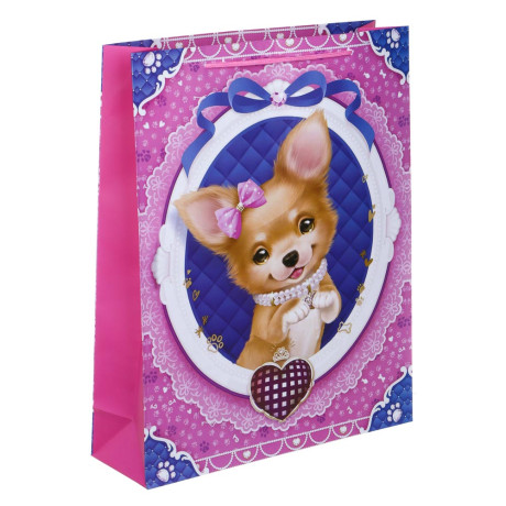 Пакет подарочный бумажный, 32x40x10 см, 128 гр, 3 дизайна, питомцы
