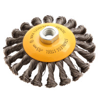 Щетка для УШМ, 125 мм, &quot;Тарелка&quot;, крученая нержавеющая проволока 0.5 мм, М14 Denzel