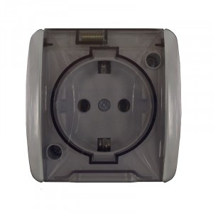 UNIVersal Клио роз. ОУ 1 мест. 16А (земля) IP54 серый, прозрач.крышка (корп.ABS) К2229-Gr