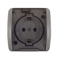 UNIVersal Клио роз. ОУ 1 мест. 16А (земля) IP54 серый, прозрач.крышка (корп.ABS) К2229-Gr