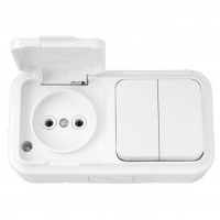 Bylectrica ПРАЛЕСКА АКВА блок (роз. 16А + 2 кл. выкл. 10А) ОУ бел. (крышка, IP54) 2В-РЦ-655