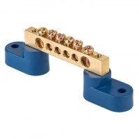EKF Шина N "Ноль" (нул.) N 6x9мм 6 отверстий латунь 2 синих угловых изолятора PROxima sn0-2-63-06
