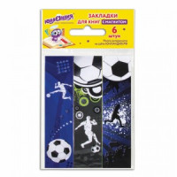 Закладки для книг с магнитом &quot;ФУТБОЛ&quot;, набор 6 шт., блестки, 25x196 мм, ЮНЛАНДИЯ, 111645