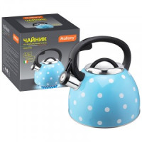 Чайник со свистком &quot;Maestria&quot;,  2,5л, нерж.сталь, голубой в белый горошек 5175 Mallony