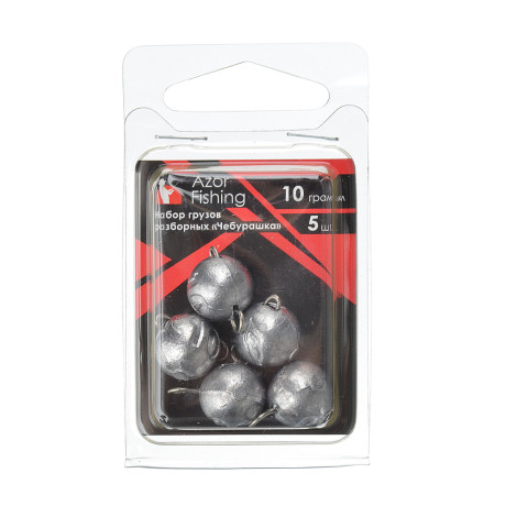 AZOR FISHING Набор чебурашек разборных, 5шт, 4г, 5г, 8г, 10г, 12г, 14г, 16г, 18г, 20, 24г, 10 видов