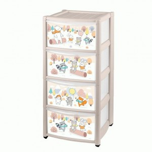 Комод детский на колесах с декором "ЗВЕРУШКИ НА ОПУШКЕ" 4 ящика светло-бежевый 431387134 Бытпласт