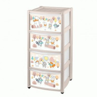 Комод детский на колесах с декором &quot;ЗВЕРУШКИ НА ОПУШКЕ&quot; 4 ящика светло-бежевый 431387134 Бытпласт