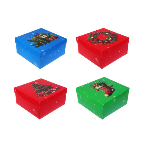 Коробка складная, 19,5x19,5x9,5см, бумага, арт.1, 4 дизайна