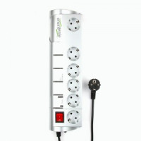 Energenie сетевой фильтр SISN-SILVER-10 5+1 роз. 3м 10А земля,шторки,инд-р правил-ти заземлен. сереб