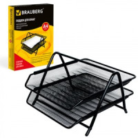 Лоток горизонтальный металлический д/бумаг, 2 секции, BRAUBERG &quot;Germanium&quot;, А4 (355х205х295 мм), чер