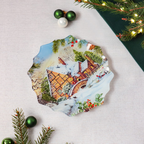 Зимние забавы Блюдо круглое, 20см, стекло, 2025