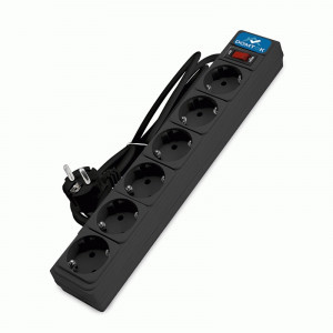 DOMTOK Сетевой фильтр (удл.) ПВС 3х1 6роз. 1.8м 10А черный земля,выкл, автомат (15!) 2521