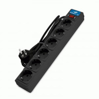 DOMTOK Сетевой фильтр (удл.) ПВС 3х1 6роз. 1.8м 10А черный земля,выкл, автомат (15!) 2521