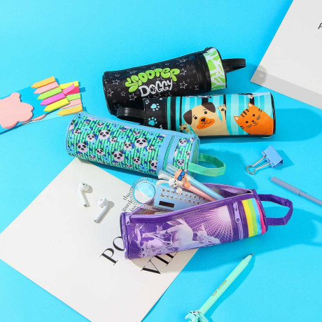 СКУТЕР ДОГ Пенал, мягкий круглый, 20х6,5х6,5см, 2 молнии, плотный ПЭ, ручка, функция подставки